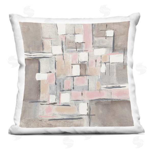stupell industries Merri Pattinian | Pink Brown Patchwork Abstract Geometric Grid Printed Throw Pillow