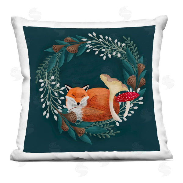 stupell industries Metka Hiti | Sleepy Fox in Botanical Wreath Printed Throw Pillow