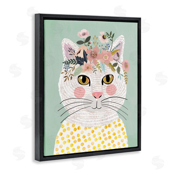Stupell Industries Mia Charro | Playful White Cat With Flowers