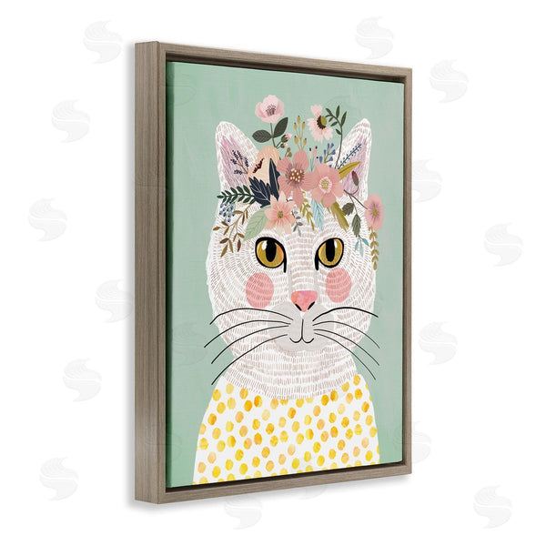 Stupell Industries Mia Charro | Playful White Cat With Flowers