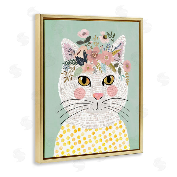Stupell Industries Mia Charro | Playful White Cat With Flowers