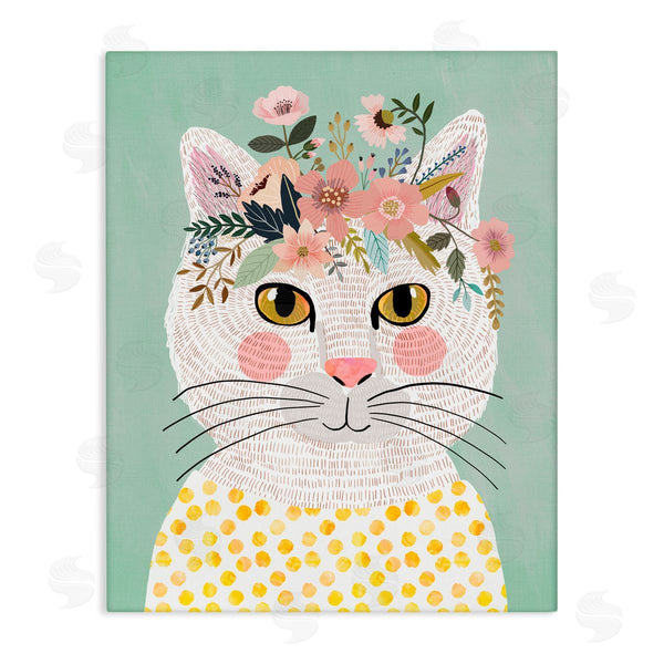 stupell industries Mia Charro | Playful White Cat with Flowers
