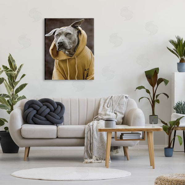 Stupell Industries Michael Brian | Smiling Labrador Dog Wearing Hooded Yellow Sweatshirt Wall Art