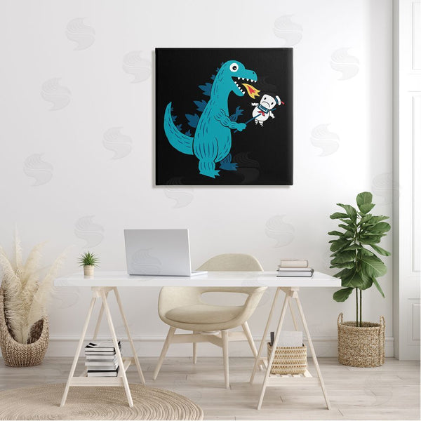 Stupell Industries Michael Buxton | Cartoon Dragon Breathing Fire Marshmallow Man Wall Art