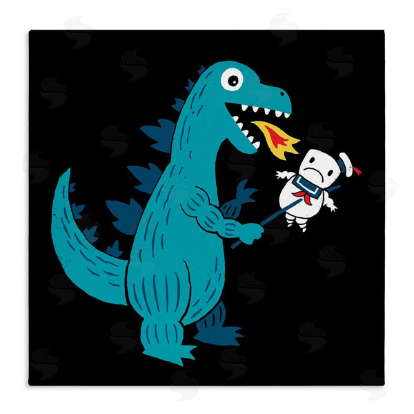 stupell industries Michael Buxton | Cartoon Dragon Breathing Fire Marshmallow Man Wall Art