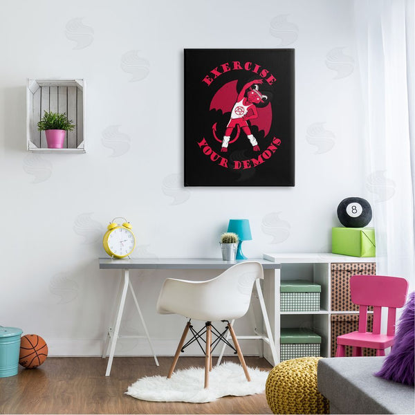 Stupell Industries Michael Buxton | Exercise Your Demons Funny Red Devil Workout Wall Art