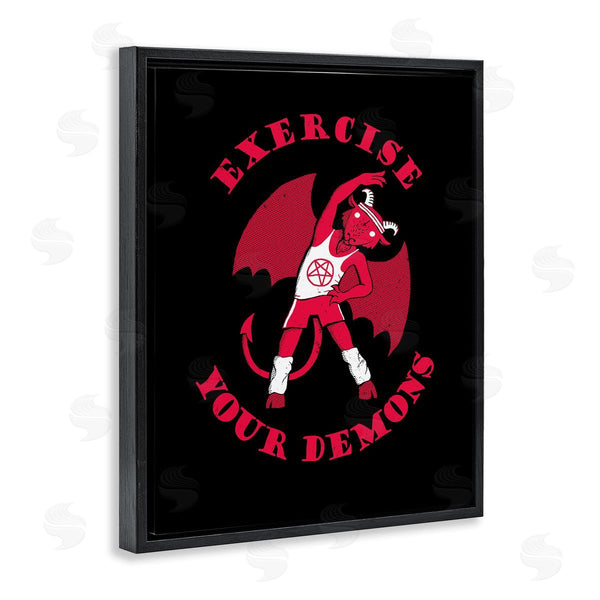 Stupell Industries Michael Buxton | Exercise Your Demons Funny Red Devil Workout Wall Art
