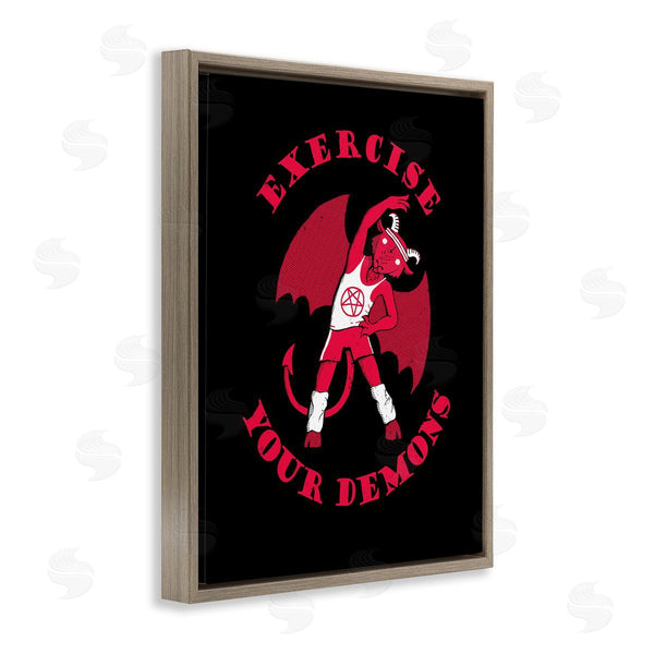 Stupell Industries Michael Buxton | Exercise Your Demons Funny Red Devil Workout Wall Art