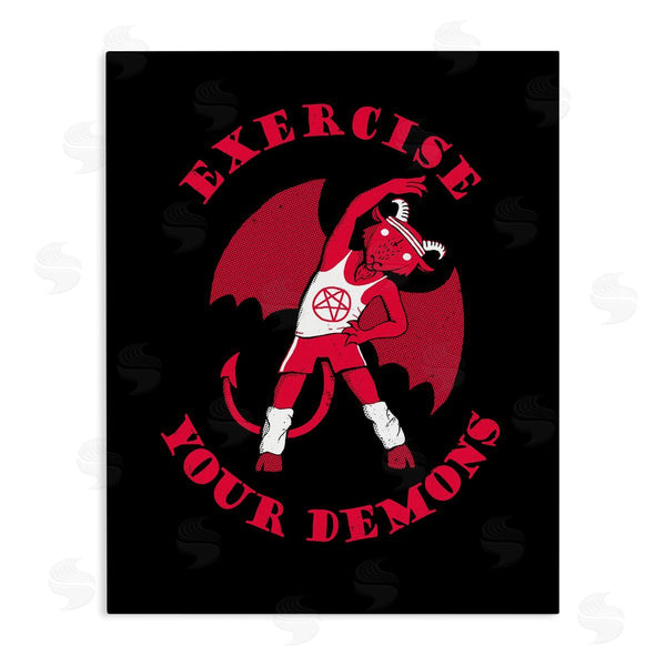 stupell industries Michael Buxton | Exercise Your Demons Funny Red Devil Workout Wall Art