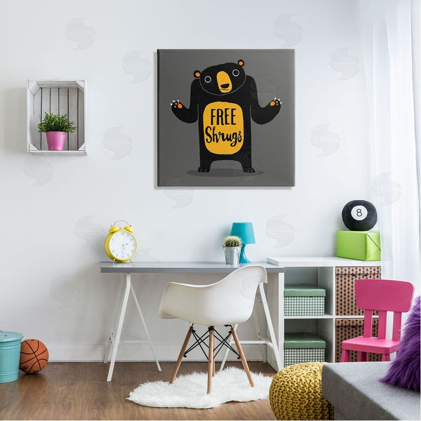 Stupell Industries Michael Buxton | Free Shrugs Phrase Funny Black Bear Illustration Wall Art