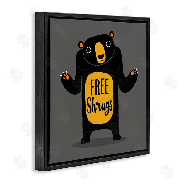Stupell Industries Michael Buxton | Free Shrugs Phrase Funny Black Bear Illustration Wall Art