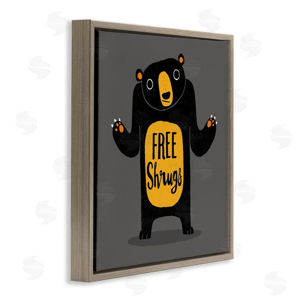 Stupell Industries Michael Buxton | Free Shrugs Phrase Funny Black Bear Illustration Wall Art