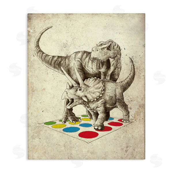 stupell industries Michael Buxton | Humorous Dinosaurs Playing Quirky Game Vintage Effect Wall Art