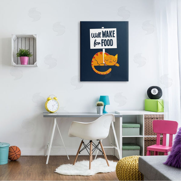 Stupell Industries Michael Buxton | Quirky Will Wake For Food Sleeping Cat Sign Wall Art