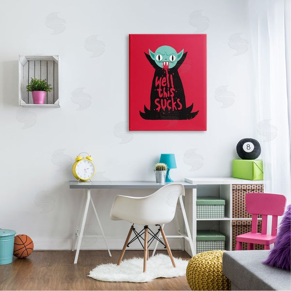 Stupell Industries Michael Buxton | Well This Sucks Vampire Drinking Blood Witty Phrase Wall Art