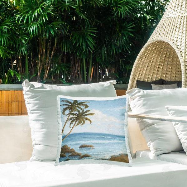 Stupell Industries Michael Marcon | Palm Trees Looming Beach Printed Throw Pillow