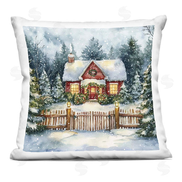 stupell industries Michael McKinney | Scenic Winter Cottage Printed Throw Pillow