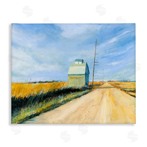 stupell industries Michael Paraskevas | Wheat Field Building by Old Country Road Landscape Wall Art