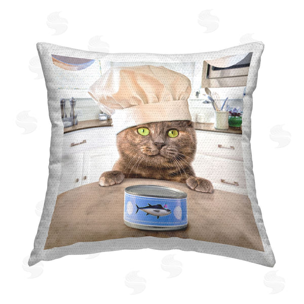 Stupell Industries Michael Quackenbush | Chef Cat With Tuna Can Printed Throw Pillow