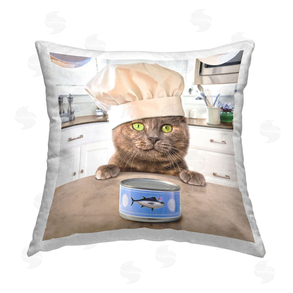 stupell industries Michael Quackenbush | Chef Cat with Tuna Can Printed Throw Pillow
