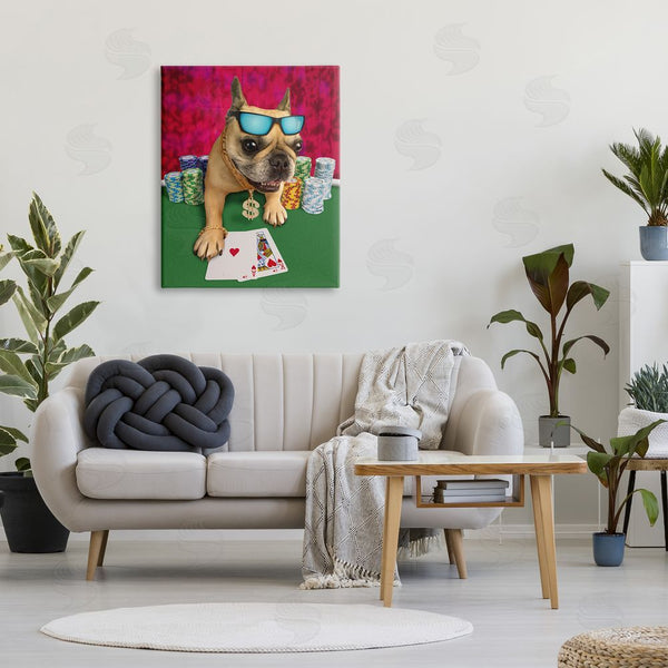 Stupell Industries Michael Quackenbush | Cool French Bulldog Gambling Casino Poker Chips Wall Art