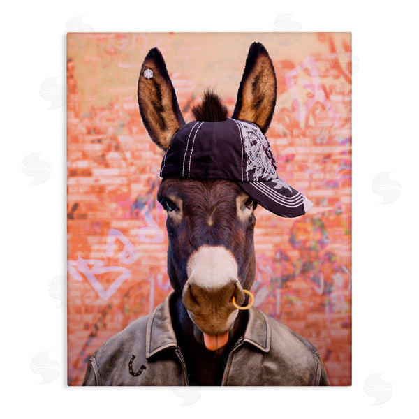 stupell industries Michael Quackenbush | Cool Trendy Donkey Wearing Hat Street Graffiti Wall Art