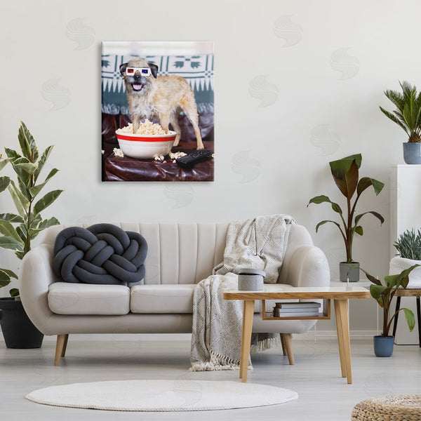 Stupell Industries Michael Quackenbush | Dog 3-D Movie Night Couch Snacking Popcorn Wall Art