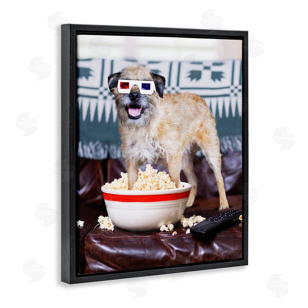 Stupell Industries Michael Quackenbush | Dog 3-D Movie Night Couch Snacking Popcorn Wall Art