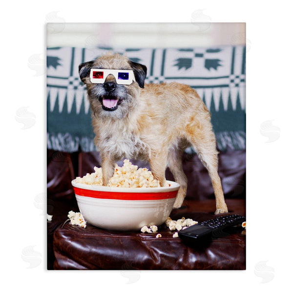 stupell industries Michael Quackenbush | Dog 3-D Movie Night Couch Snacking Popcorn Wall Art