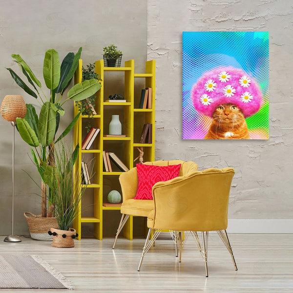 Stupell Industries Michael Quackenbush | Groovy Daisy Wig Cat Wall Art