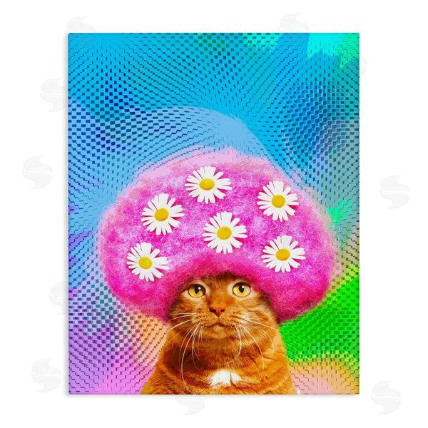 stupell industries Michael Quackenbush | Groovy Daisy Wig Cat Wall Art