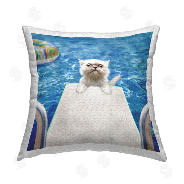 Stupell Industries Michael Quackenbush | Kitten On Pool Diving Board Printed Throw Pillow