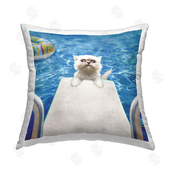 stupell industries Michael Quackenbush | Kitten on Pool Diving Board Printed Throw Pillow