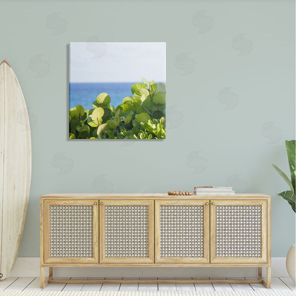 Stupell Industries Michael Quackenbush | Lush Greenery Plants Distant Beach Ocean Water Wall Art