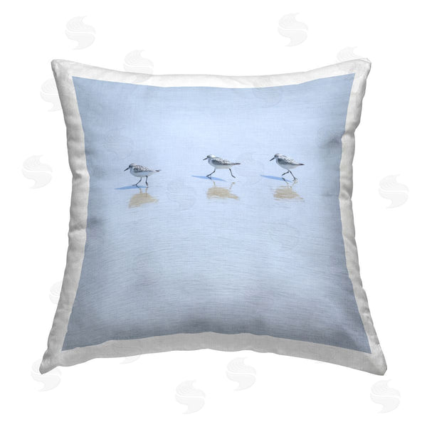 stupell industries Michael Quackenbush | Three Sandpipers on Shore Printed Throw Pillow