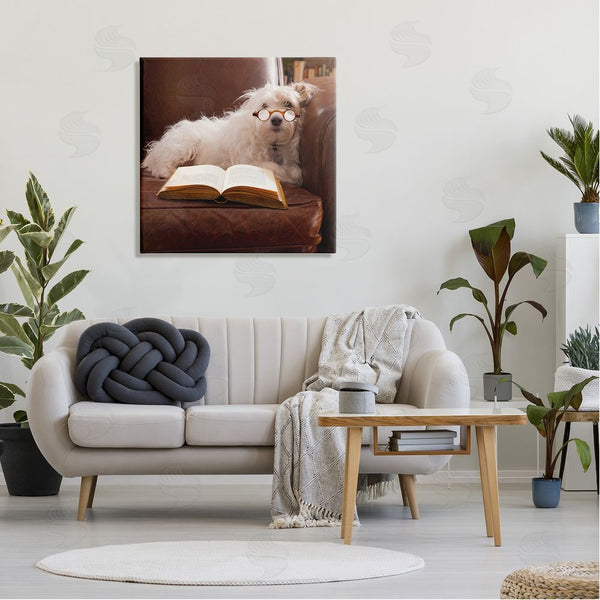 Stupell Industries Michael Quackenbush | White Dog Reading Book Wall Art
