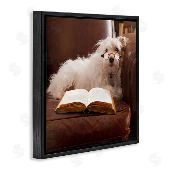 Stupell Industries Michael Quackenbush | White Dog Reading Book Wall Art