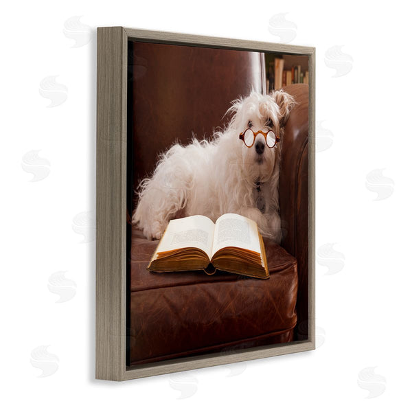 Stupell Industries Michael Quackenbush | White Dog Reading Book Wall Art