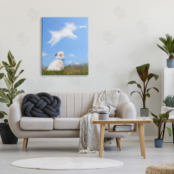 Stupell Industries Michael Quackenbush | White Dog Watching Shaped Clouds Chasing Bone Wall Art