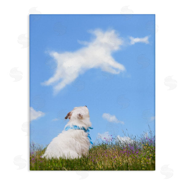 stupell industries Michael Quackenbush | White Dog Watching Shaped Clouds Chasing Bone Wall Art