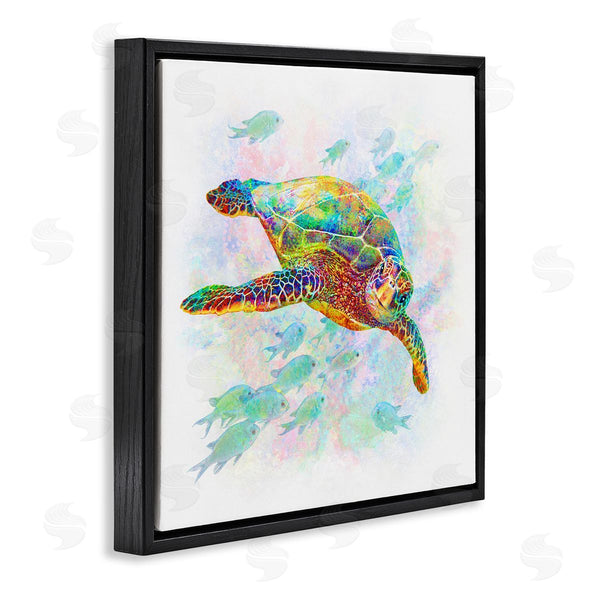 Stupell Industries Michael Shelton | Kaleidoscopic Sea Turtle Speckled Rainbow Fish Swimming Wall Art