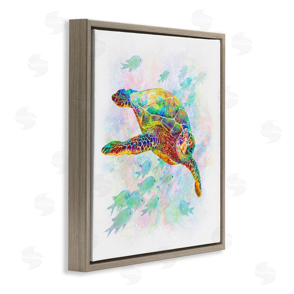 Stupell Industries Michael Shelton | Kaleidoscopic Sea Turtle Speckled Rainbow Fish Swimming Wall Art