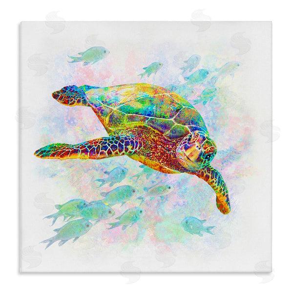 stupell industries Michael Shelton | Kaleidoscopic Sea Turtle Speckled Rainbow Fish Swimming Wall Art