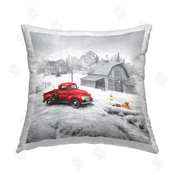 Stupell Industries Michael Shelton | Red Vintage Truck Farmland Barn Printed Throw Pillow