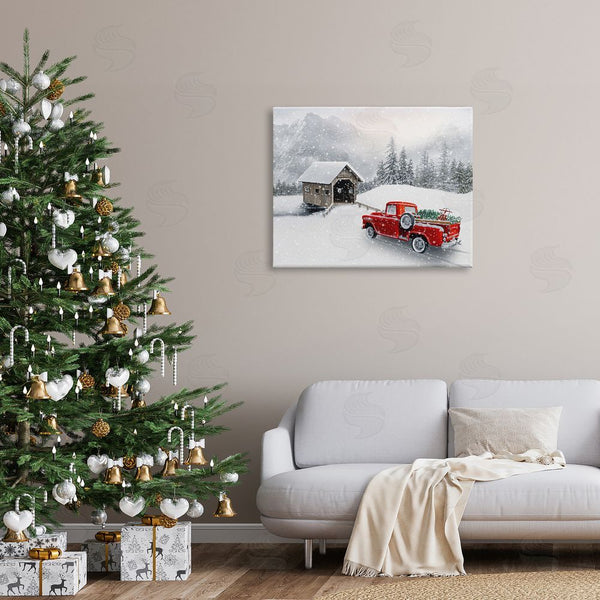 Stupell Industries Michael Shelton | Relaxing Snowcapped Mountain Scenery Vintage Red Truck Wall Art