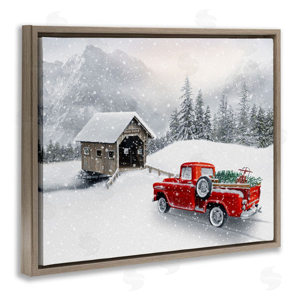 Stupell Industries Michael Shelton | Relaxing Snowcapped Mountain Scenery Vintage Red Truck Wall Art