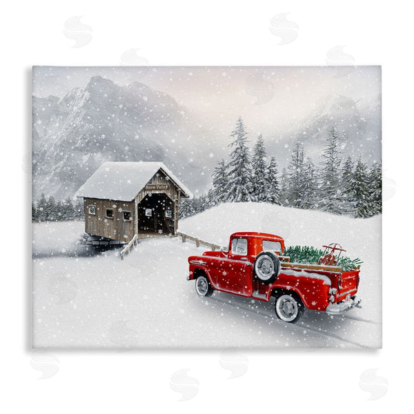 stupell industries Michael Shelton | Relaxing Snowcapped Mountain Scenery Vintage Red Truck Wall Art