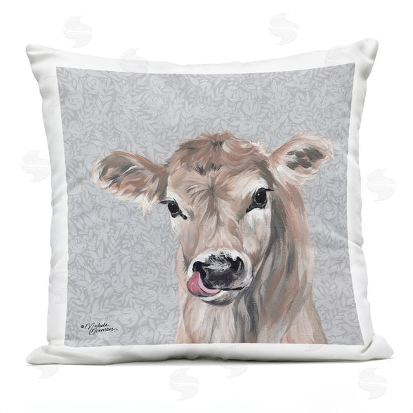 Stupell Industries Michele Norman | Baby Calf Cow Portrait Botanical Blossom Pattern Printed Throw Pillow