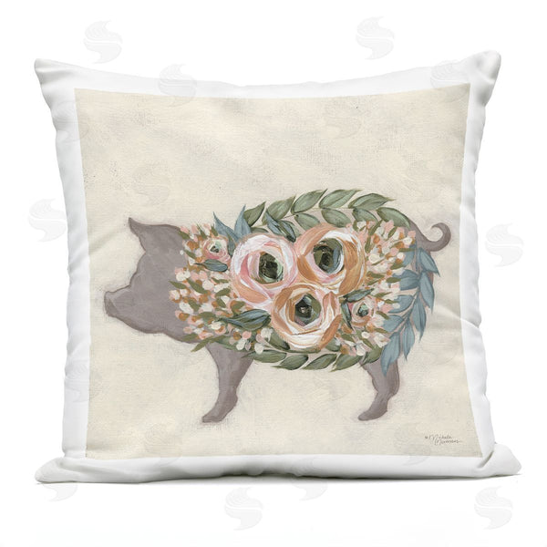 Stupell Industries Michele Norman | Charming Farm Pig Green Pink Floral Body Printed Throw Pillow