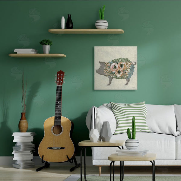 Stupell Industries Michele Norman | Charming Farm Pig Green Pink Floral Body Wall Art